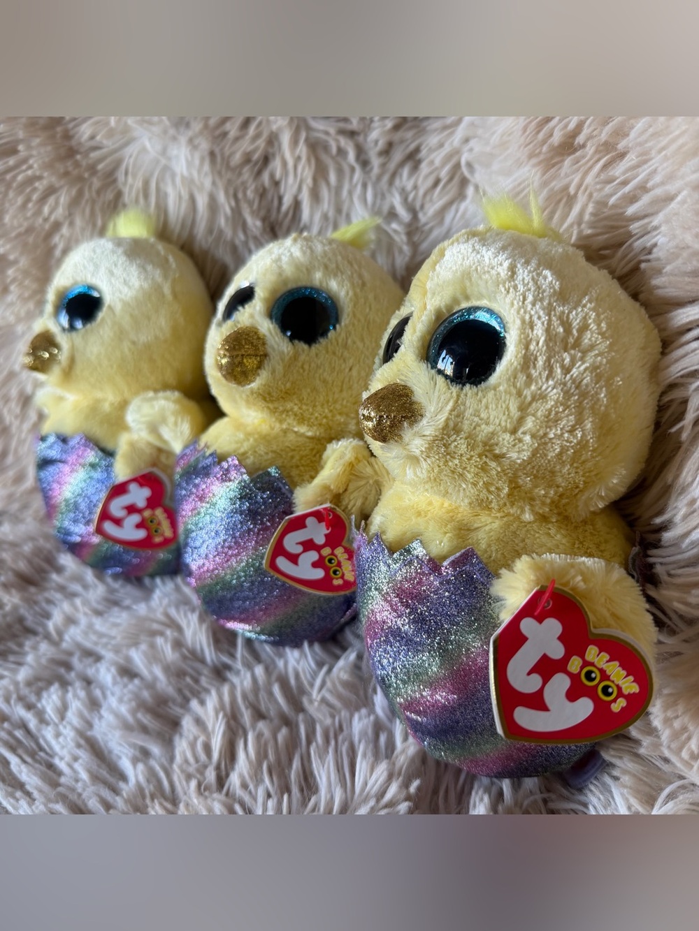 TY Yellow Plush Chick in Glitter Rainbow Egg Bundle- TY Beanie Boos